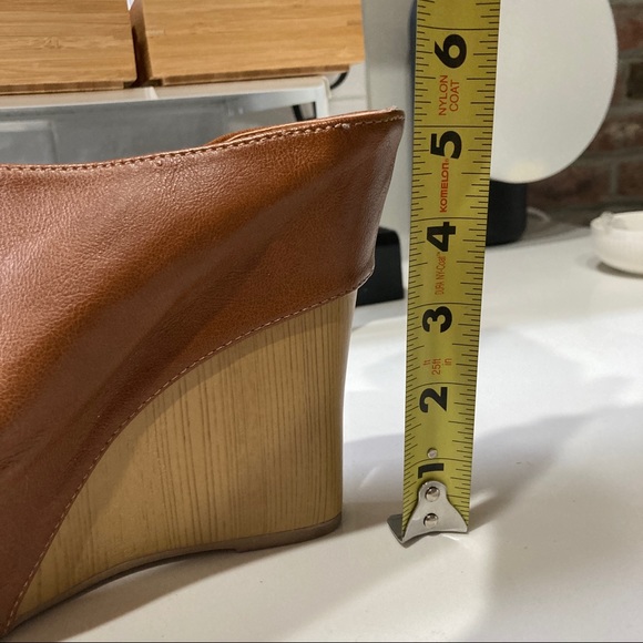 Qupid High Heels Mule Open Toe Brown Leather and Wood Chunky Platform - Picture 8 of 9